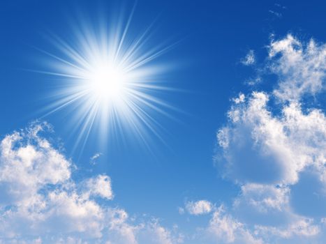 beams of the sun which are making the way through clouds in the blue sky