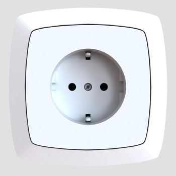 white plastic electric socket is built-in in a wall