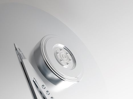 Model of metal plate and reading head of a hard disk on a neutral background