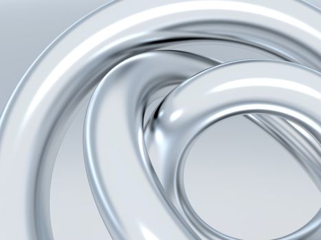 Abstract metallic rings on shined grey background
