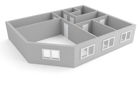 plan of modern apartment with empty rooms with windows and doors