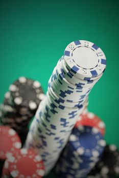 Stacks of poker or blackjack chips 