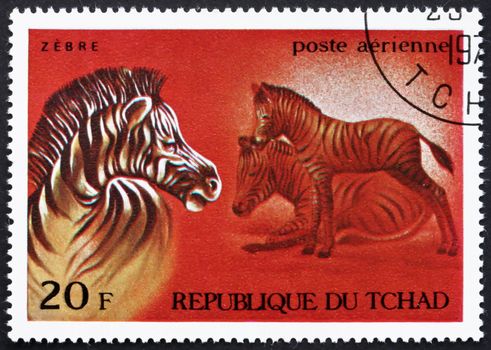 CHAD - CIRCA 1972: a stamp printed in the Chad shows Zebras, African Wild Animals, circa 1972