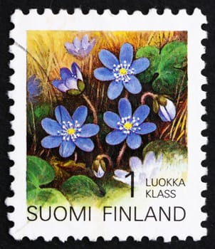 FINLAND - CIRCA 1992: a stamp printed in the Finland shows Hepatica, Flower, circa 1992