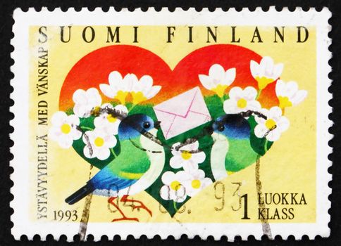 FINLAND - CIRCA 1993: a stamp printed in the Finland shows Heart and Bird with Letter, Friendship, circa 1993