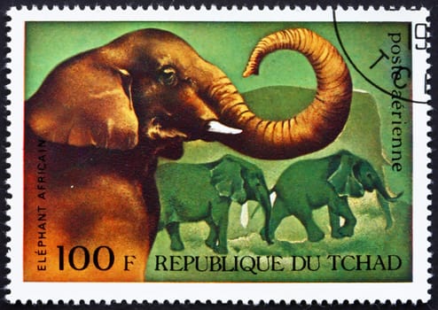 CHAD - CIRCA 1972: a stamp printed in the Chad shows African Elephants, African Wild Animals, circa 1972