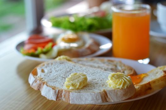 american style breakfast , jam and  cheese with toast 