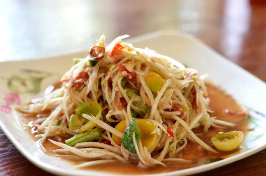 thai papaya salad hot and spicy , mixed from variety of vegetable