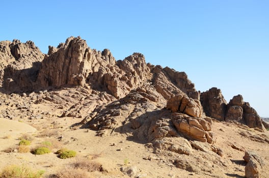 Desert landscape with dunes and rocks