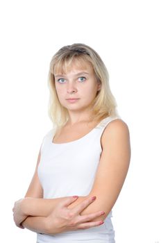 portrait of a young woman on white background