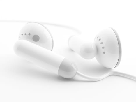 Modern light earphones on a white background