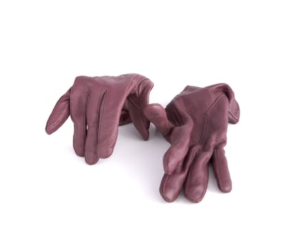  Pair female leather gloves on a white background