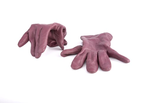  Pair female leather gloves on a white background