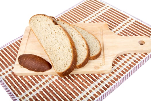 Still-life with bread slices isolated on a white background