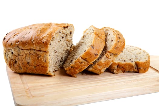 The cut loaf of bread with reflaction isolated on white