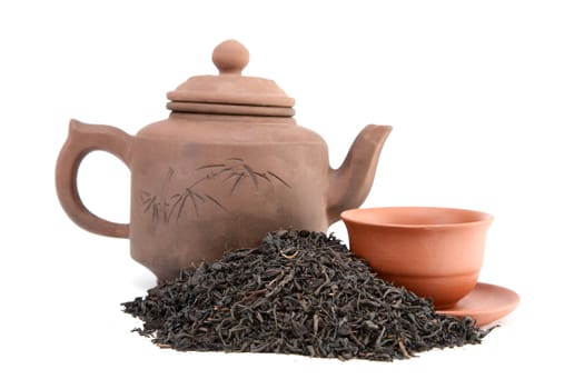 Teapot of  cup  and tea on a white background