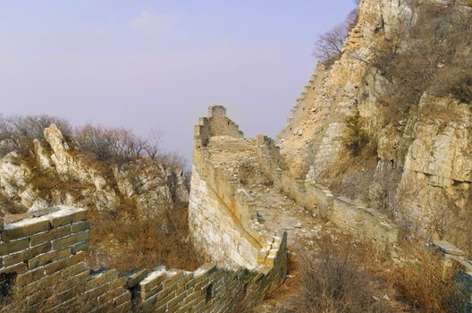 ruins of great wall of china on a foggy day