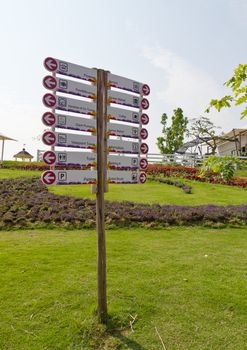 Information street signpost in the garden