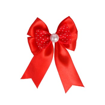 Festive red bow made of ribbon isolated on white