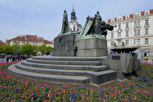 The monument to Jan Hus in Old Town Square in Prague. Summer 2011.