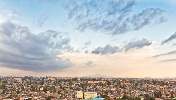 Aerial view of the city of Addis Ababa, showing the densely packed houses