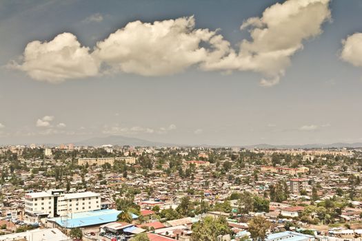 Aerial view of the city of Addis Ababa, showing the densely packed houses