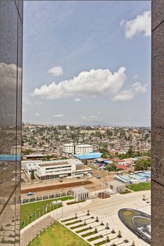 Aerial view of the city of Addis Ababa, showing the densely packed houses