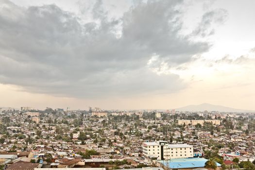 Aerial view of the city of Addis Ababa, showing the densely packed houses