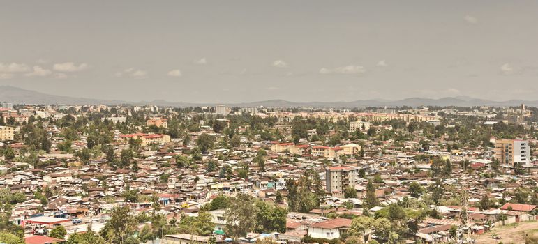 Aerial view of the city of Addis Ababa, showing the densely packed houses