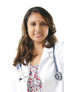 30s mid adult Asian Indian female doctor portrait on white background