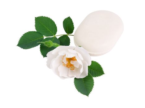 Natural soap with a rose flower isolated on white background