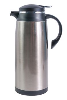 Thermo flask from stainless steel for hot drinks isolated on white background