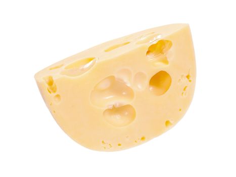 Piece of cheese close up isolated on a white background