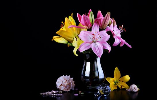 Still life with yellow and pink  lily 