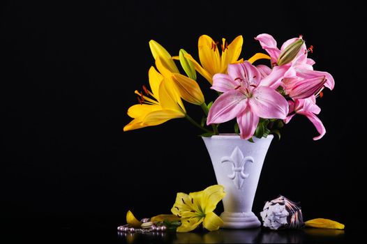 Still life with yellow and pink  lily 