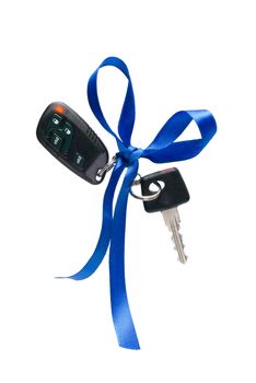 Car ignition key with security system, isolated on white