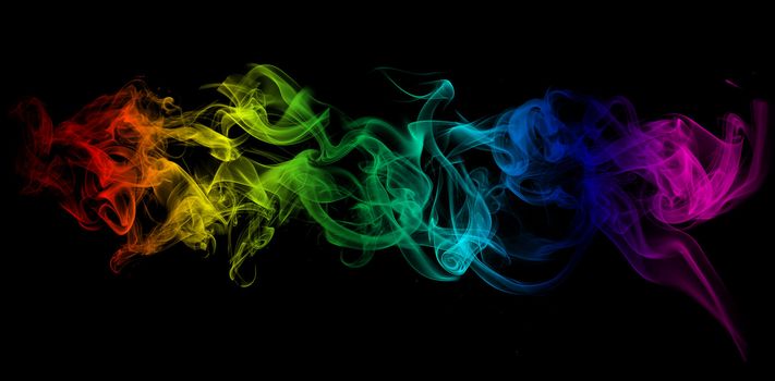 abstract rainbow colorful smoke on black background