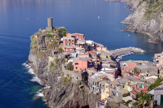 Scenic view of the village of Vernazza, one of the Cinque Terre on the Italian coast
