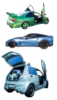 set of cars with tuning isolated on white