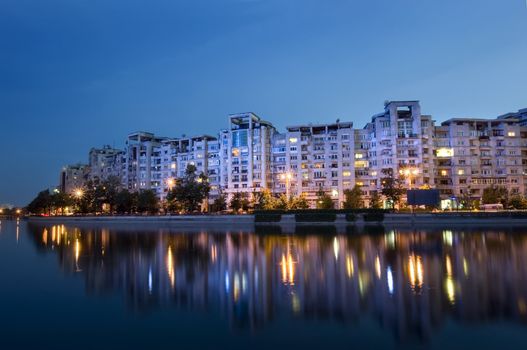 Bucharest night scene with Dambovita river