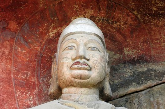 Ancient buddha statue in caves in Sichuan, China