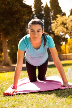 young beautiful woman work out arms on a park