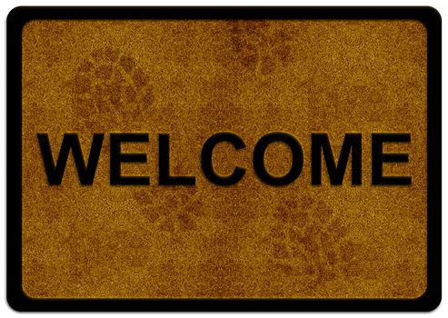 welcome cleaning foot carpet with shoe print on it.