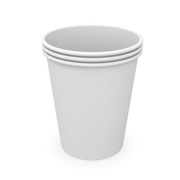 Group of white paper cups. Isolated render on a white background