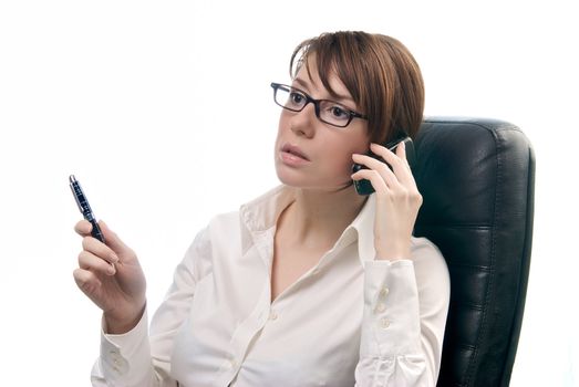 Young Beautiful Business Woman holding Cell Phone