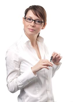 Long haired business woman with eyeglasses