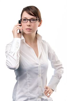 Young beautiful Business Woman holding Cell Phone