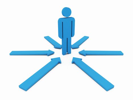 Blue social man on target on white background.