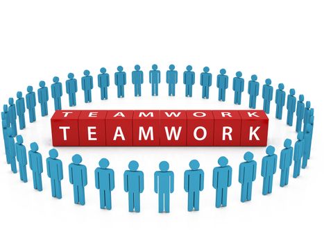 Teamwork blocks in the social people circle on white background.