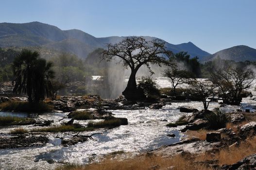 A small portion of the Epupa waterfalls, Namibia at sunrise